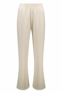 Pantalón recto ancho canalé beige