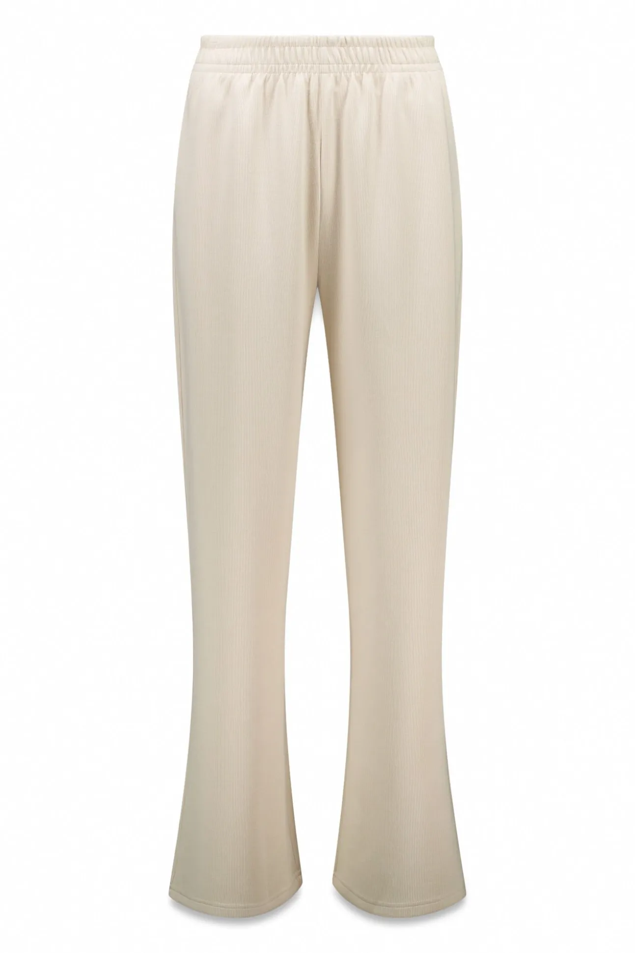 Pantalón recto ancho canalé beige
