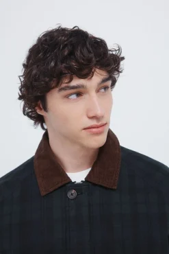 Parka cuadros cuello pana