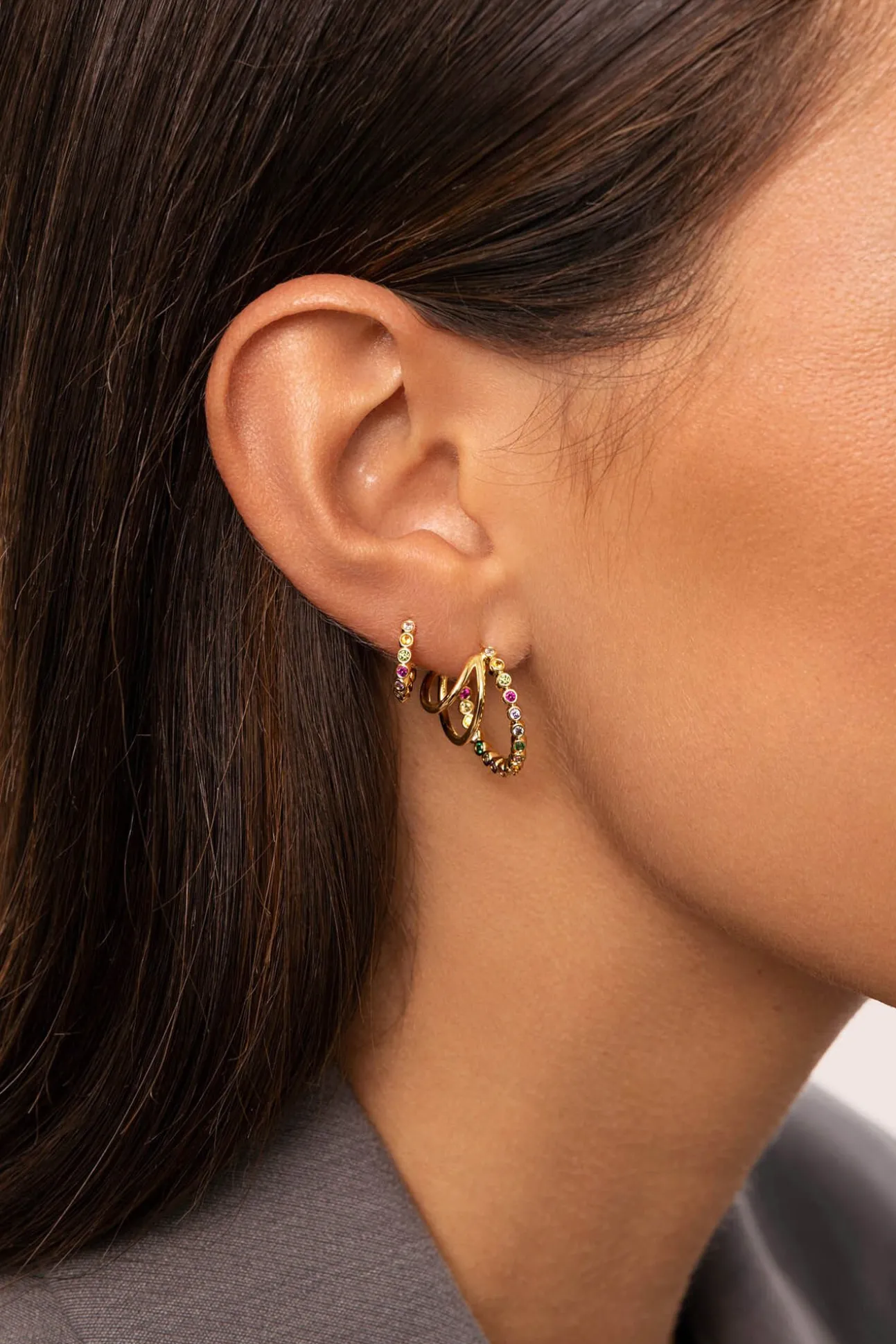 Pendiente Suelto Aro Orbit Baño Oro