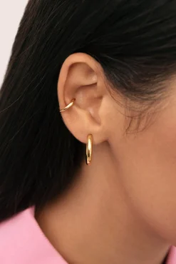Pendiente Suelto Ear Cuff Gota Plata Baño Oro