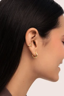 Pendiente Suelto Ear Cuff Triple Cross Baño Oro
