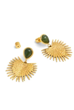 Pendientes Verde Catalina Acero Baño Oro