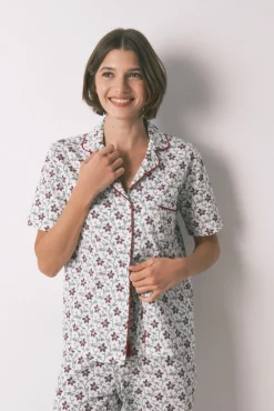 Pijama camisero algodón estampado flores