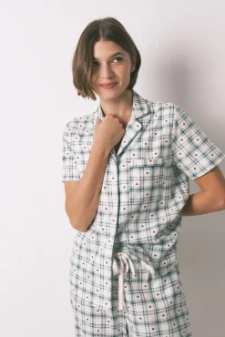 Pijama camisero algodón estampado cuadros