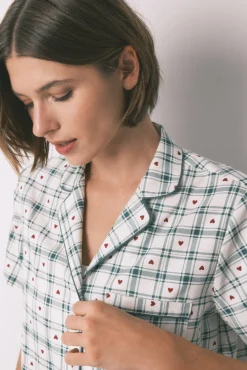 Pijama camisero algodón estampado cuadros