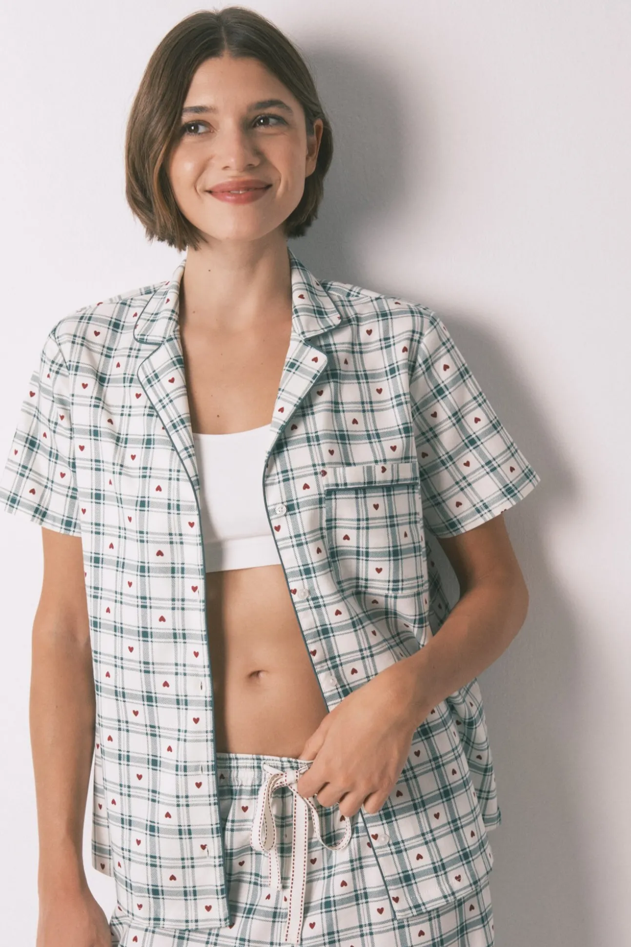 Pijama camisero algodón estampado cuadros