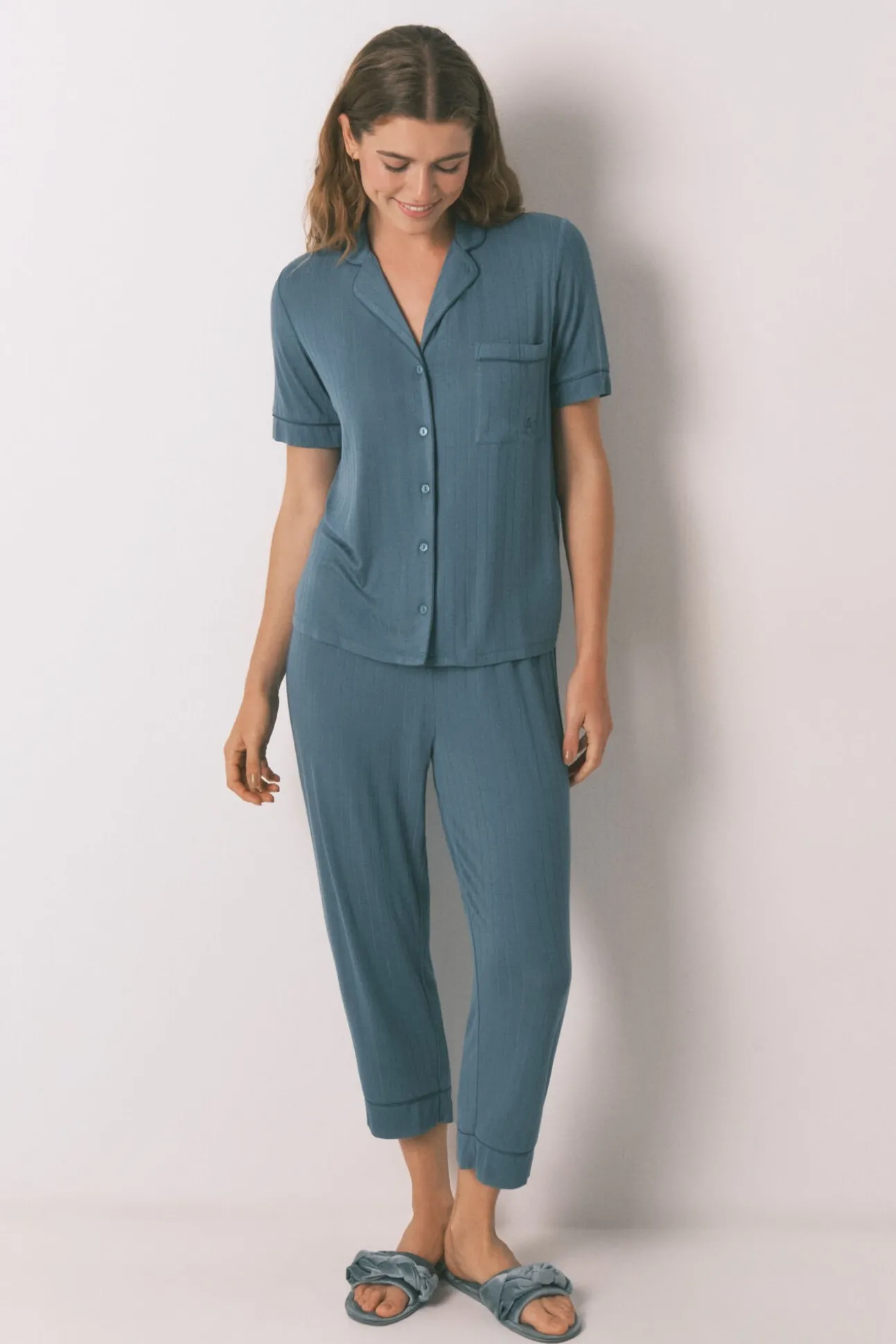 Pijama camisero Capri viscosa verde