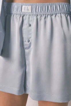 Pijama camisero corto satén azul