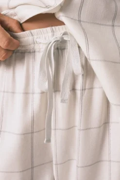 Pijama camisero franela algodón blanco print cuadros