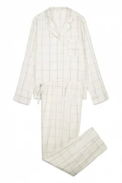 Pijama camisero franela algodón blanco print cuadros