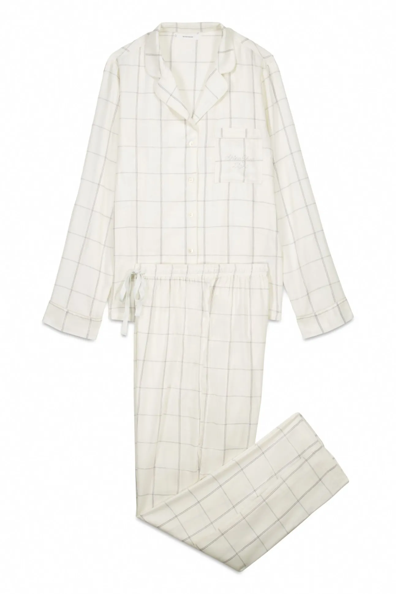 Pijama camisero franela algodón blanco print cuadros