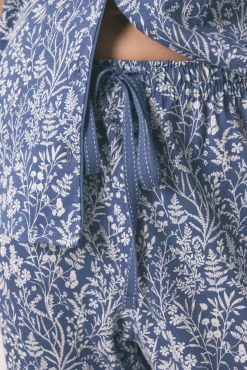 Pijama camisero largo 100% algodón azul print flores
