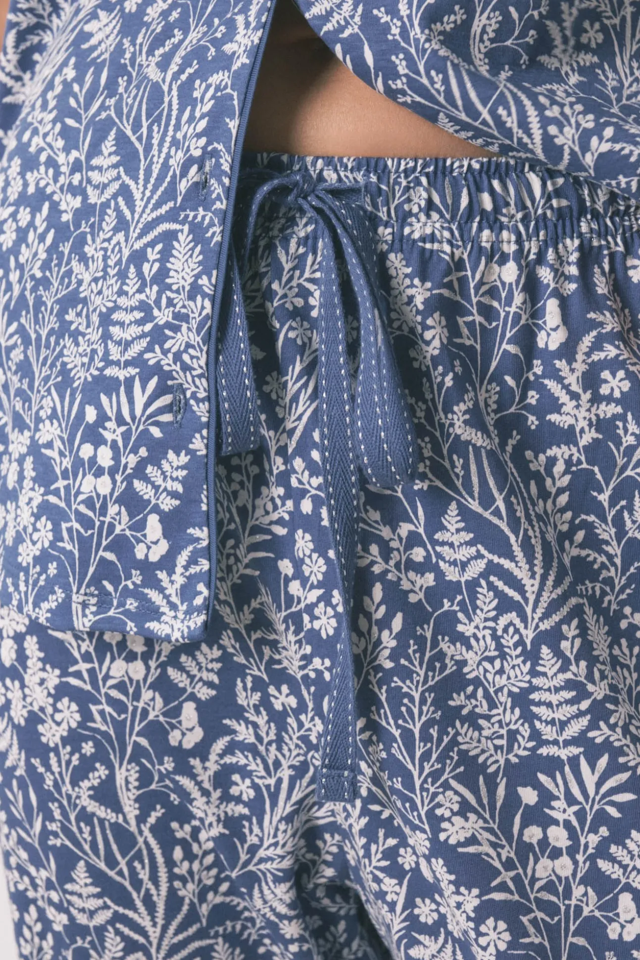 Pijama camisero largo 100% algodón azul print flores