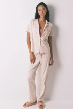 Pijama camisero largo 100% algodón flores