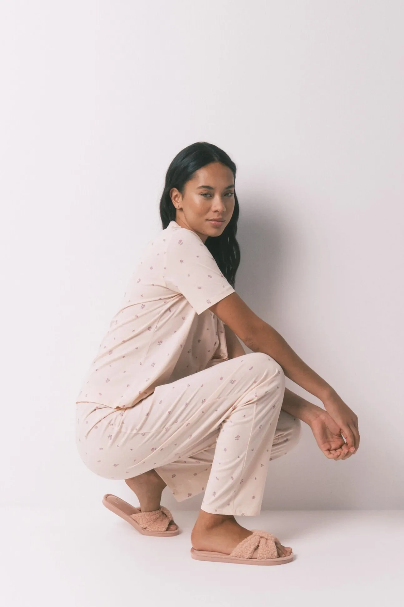 Pijama camisero largo 100% algodón flores