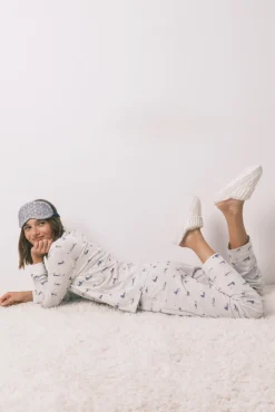 Pijama camisero largo 100% algodón gris print casitas