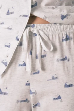 Pijama camisero largo 100% algodón gris print casitas