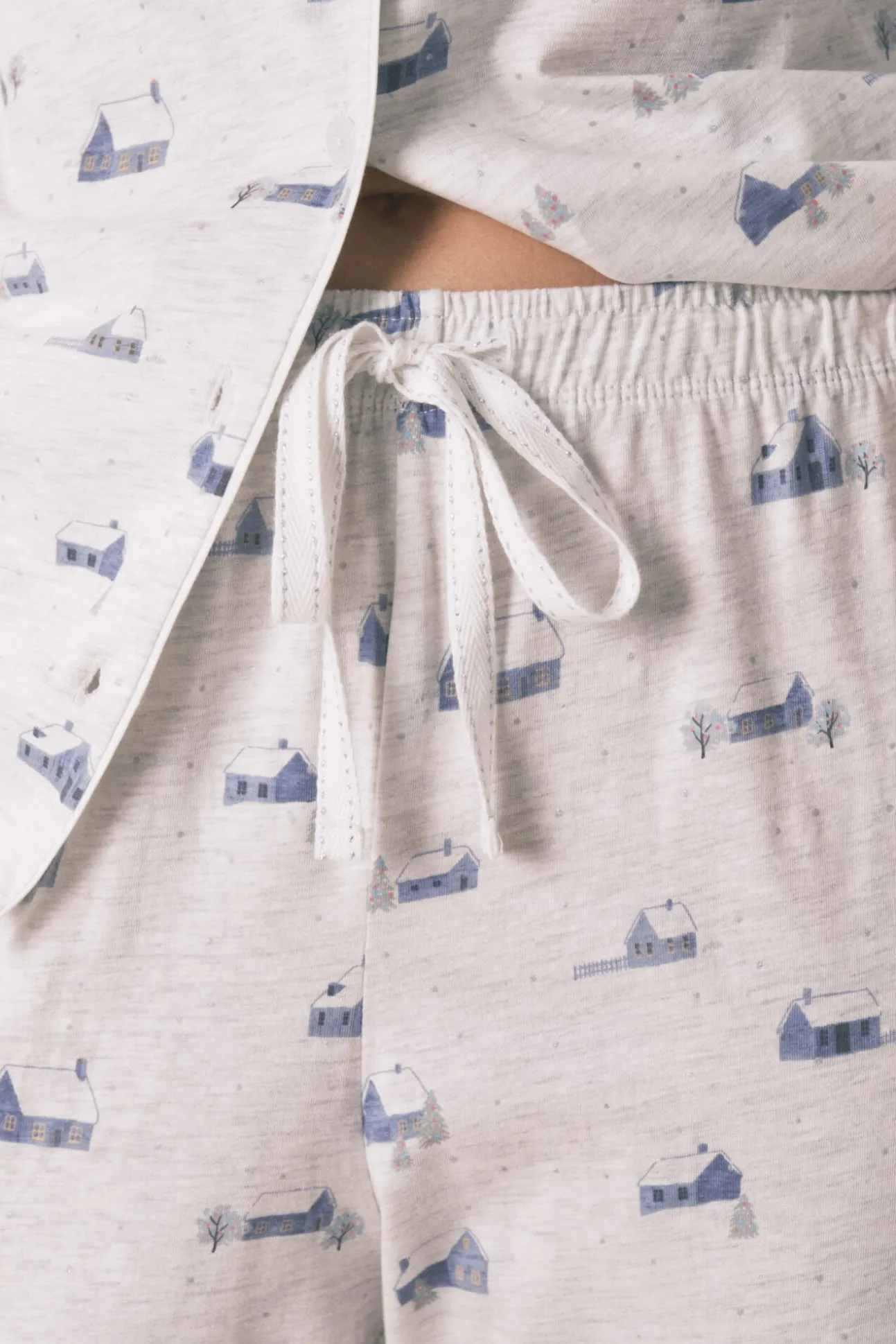 Pijama camisero largo 100% algodón gris print casitas