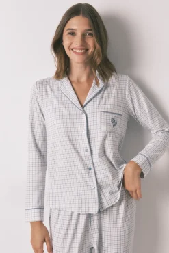 Pijama camisero largo cuadros efecto brillo