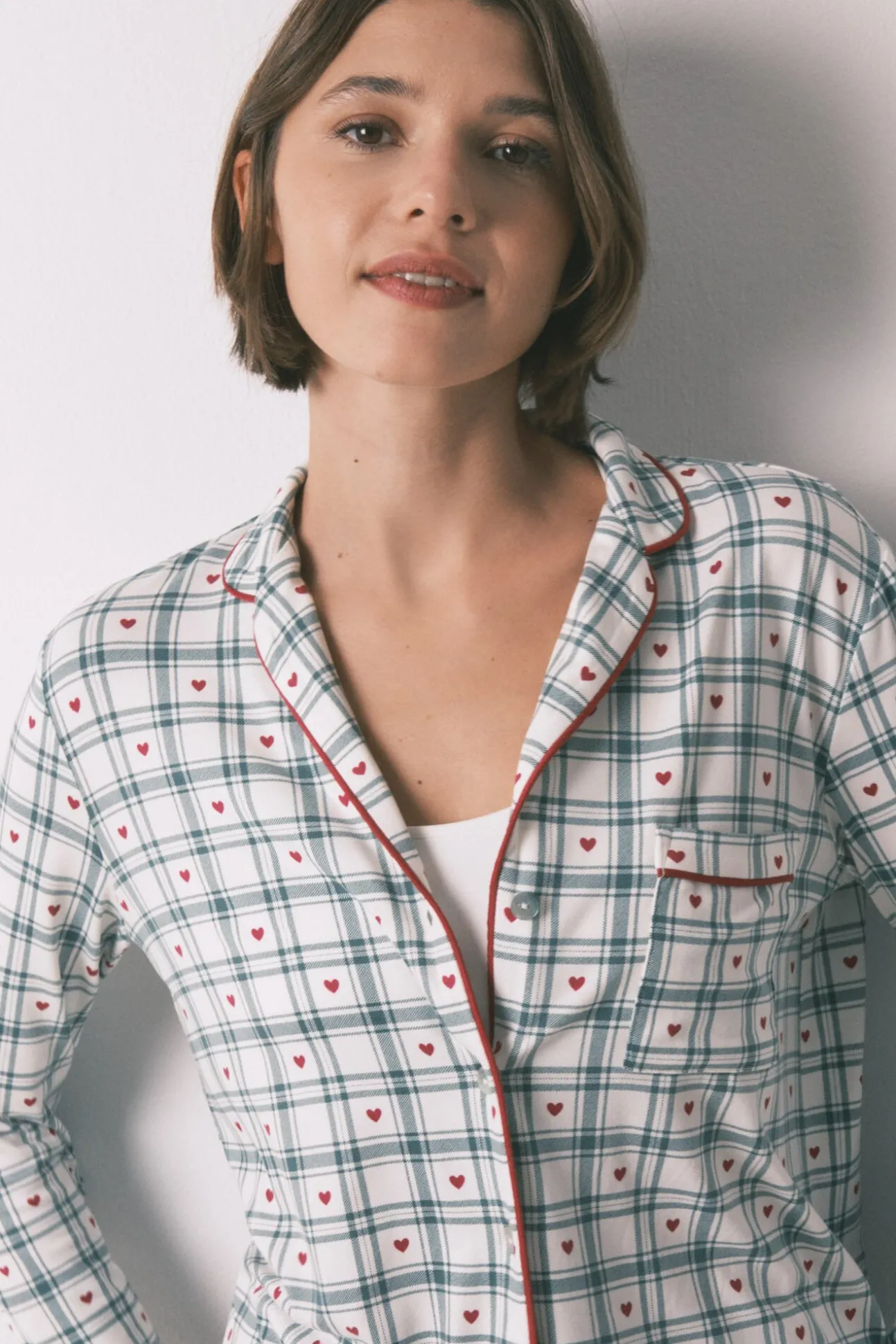 Pijama camisero largo estampado cuadros verde