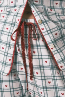 Pijama camisero largo estampado cuadros verde