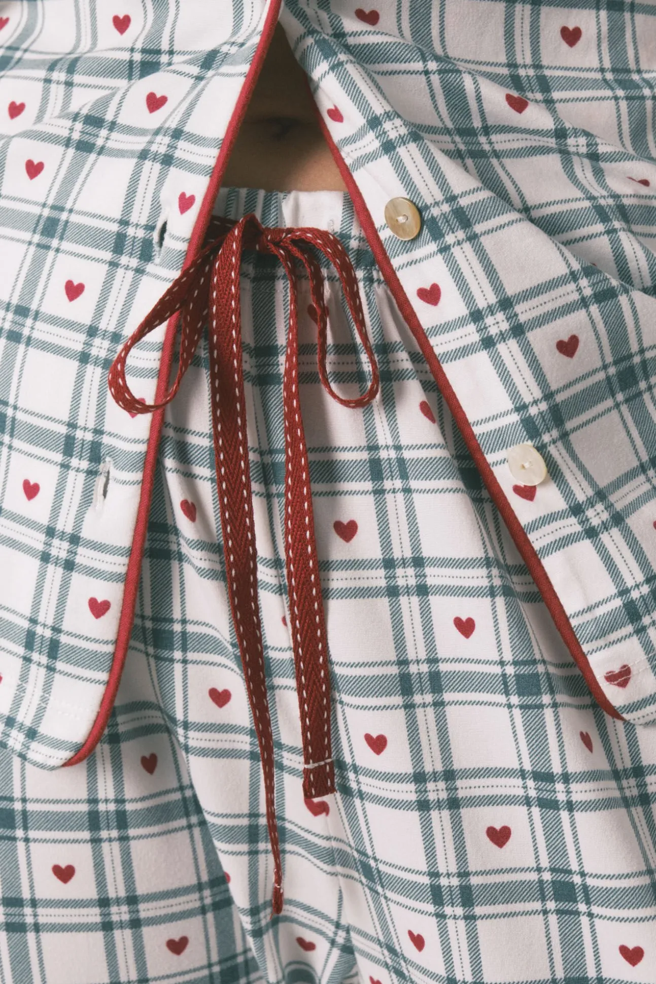 Pijama camisero largo estampado cuadros verde