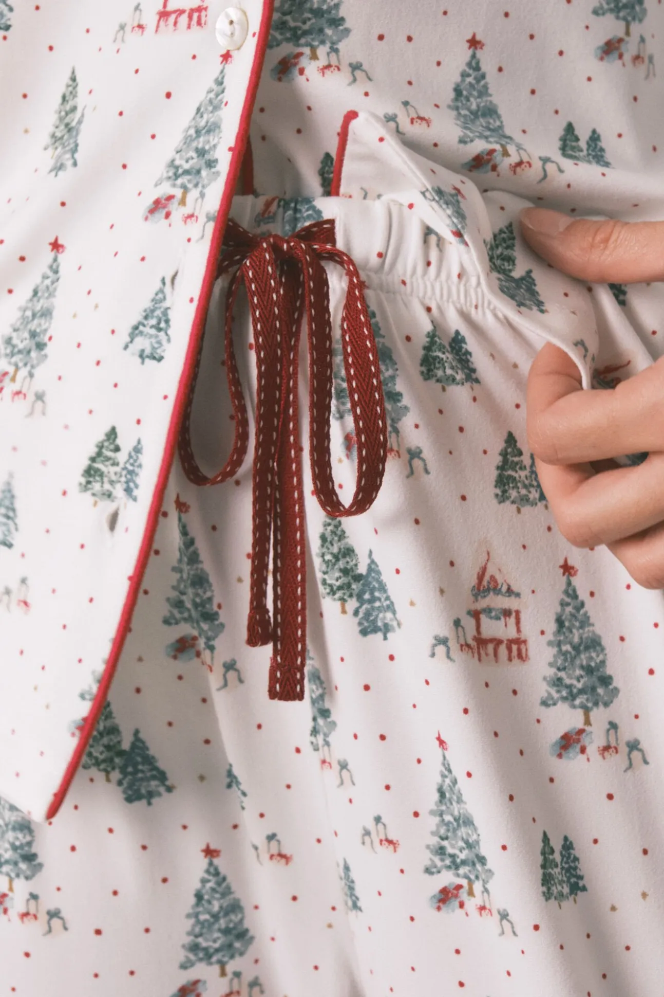 Pijama camisero largo estampado navidad blanco