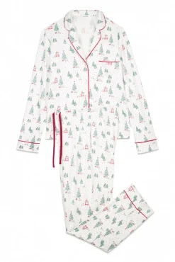 Pijama camisero largo estampado navidad blanco