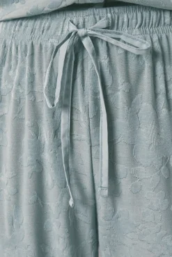 Pijama camisero largo jacquard floral verde