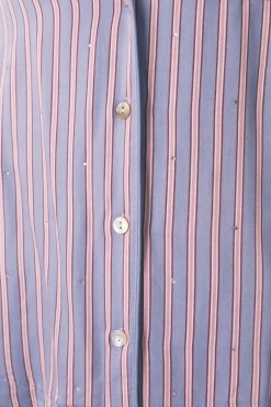 Pijama camisero largo satén print rayas