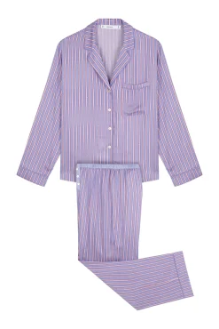 Pijama camisero largo satén print rayas