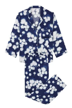 Pijama camisero largo viscosa floral azul