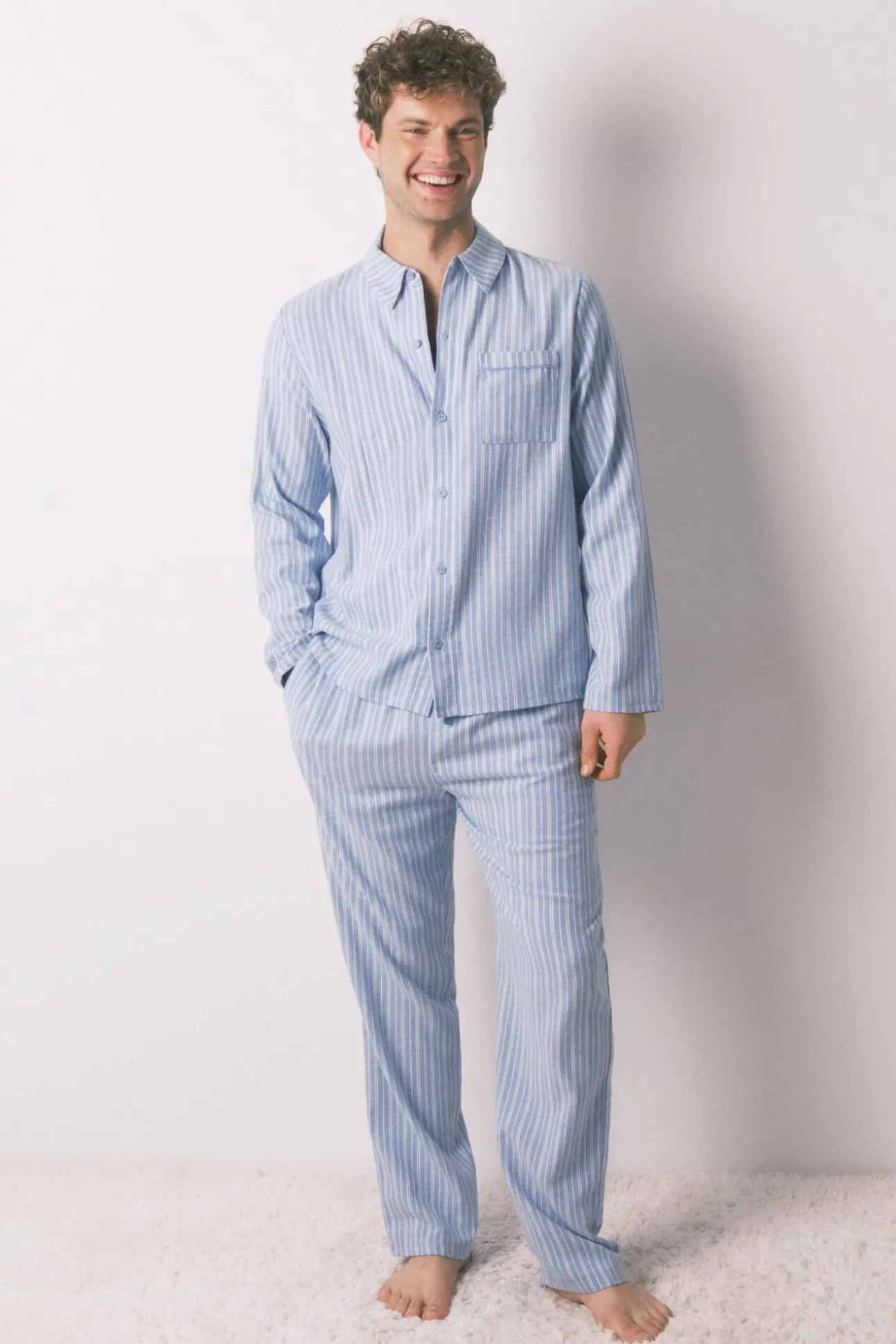 Pijama camisero masculino rayas 100% algodón