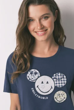 Pijama Capri 100% algodón Smiley azul