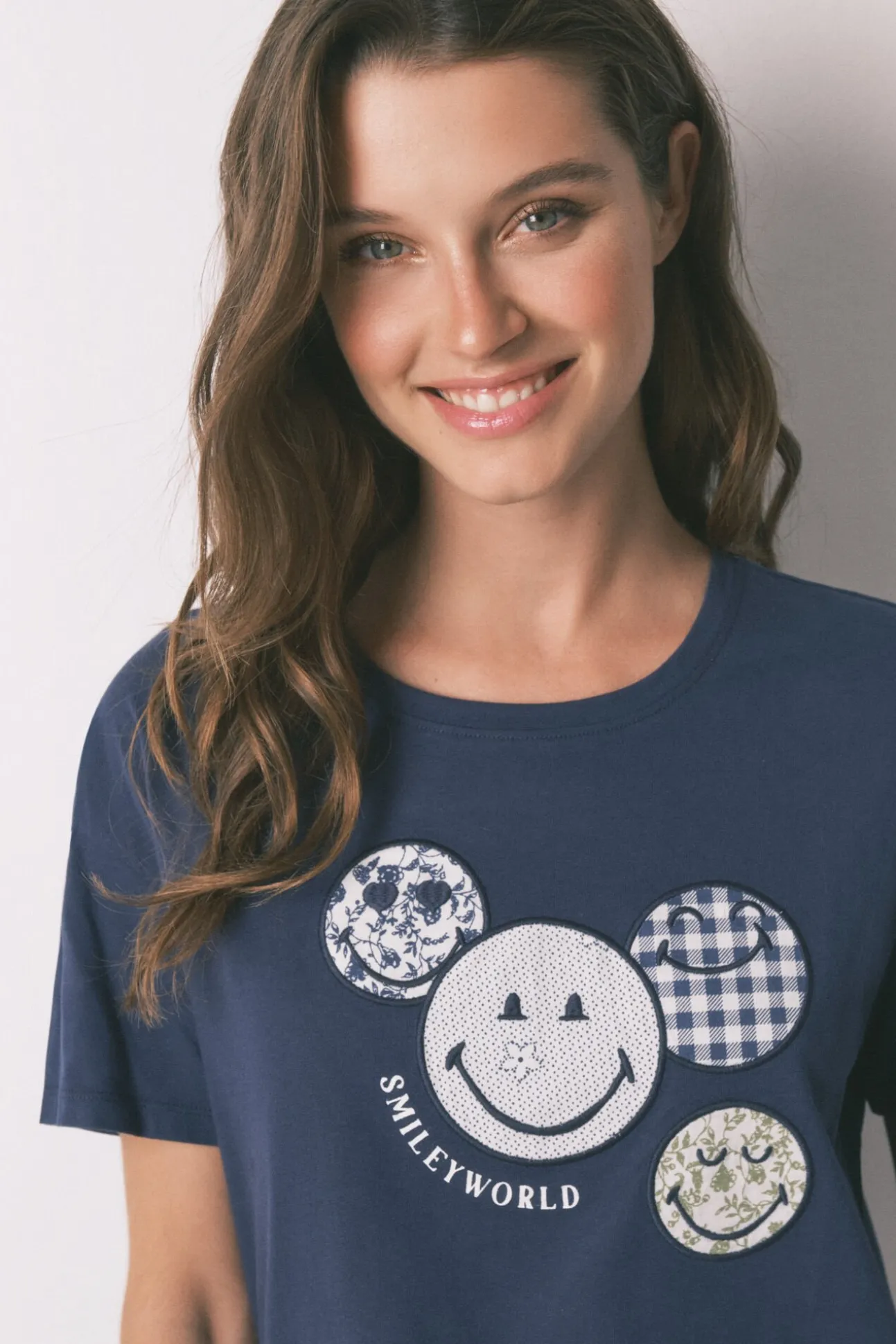 Pijama Capri 100% algodón Smiley azul