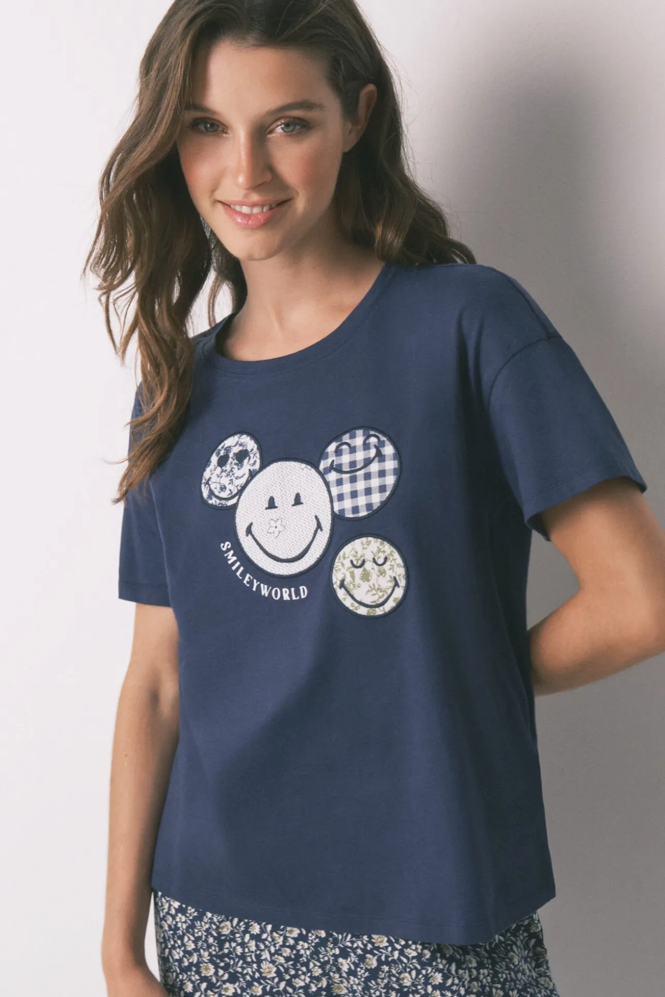 Pijama Capri 100% algodón Smiley azul