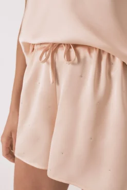Pijama corto satén encaje rosa