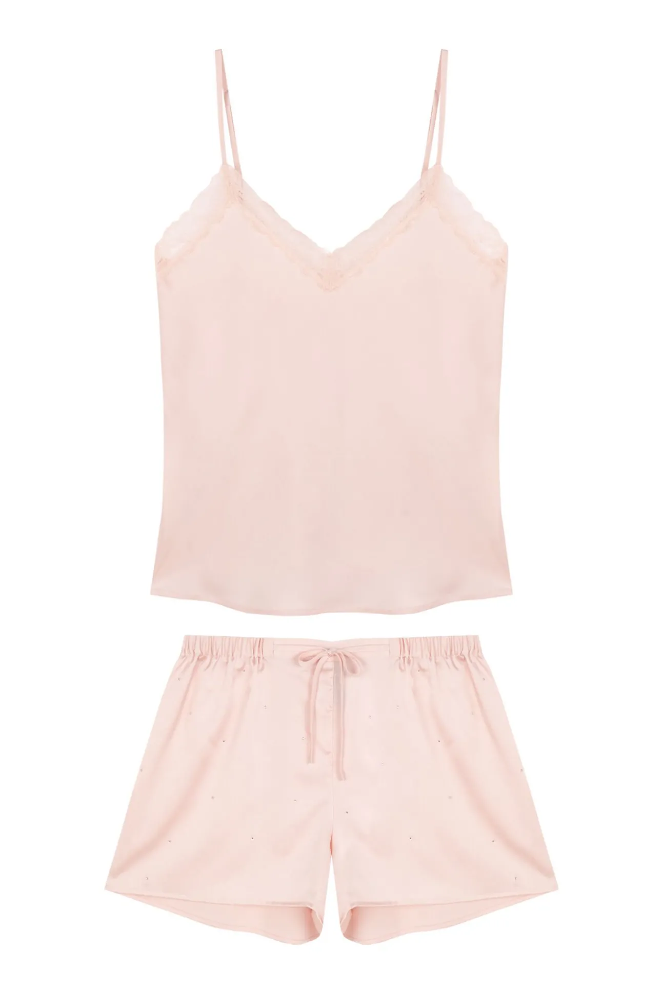 Pijama corto satén encaje rosa