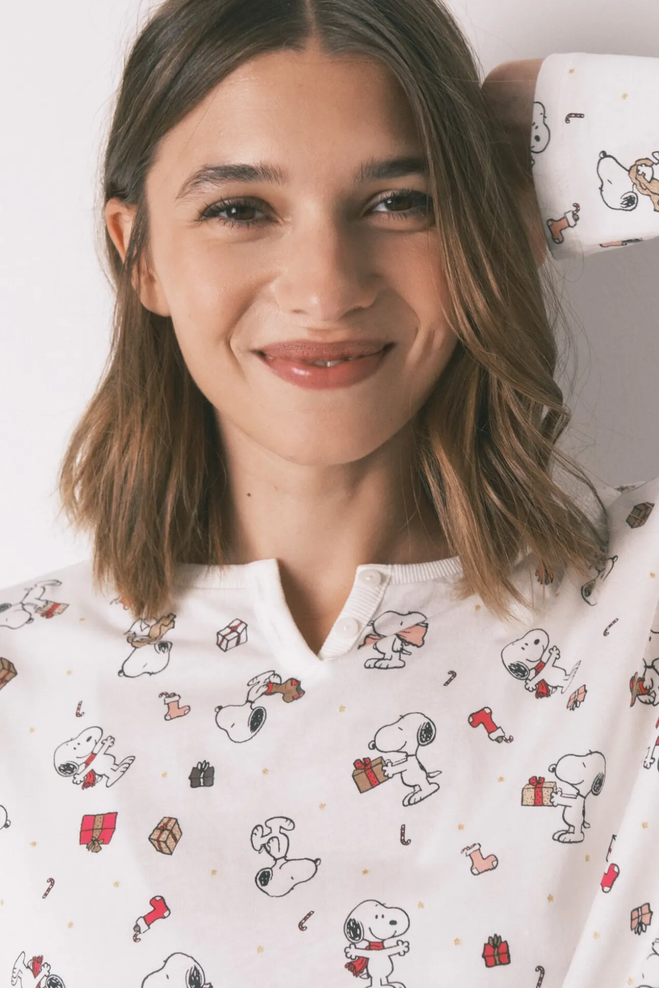 Pijama largo 100% algodón blanco Snoopy