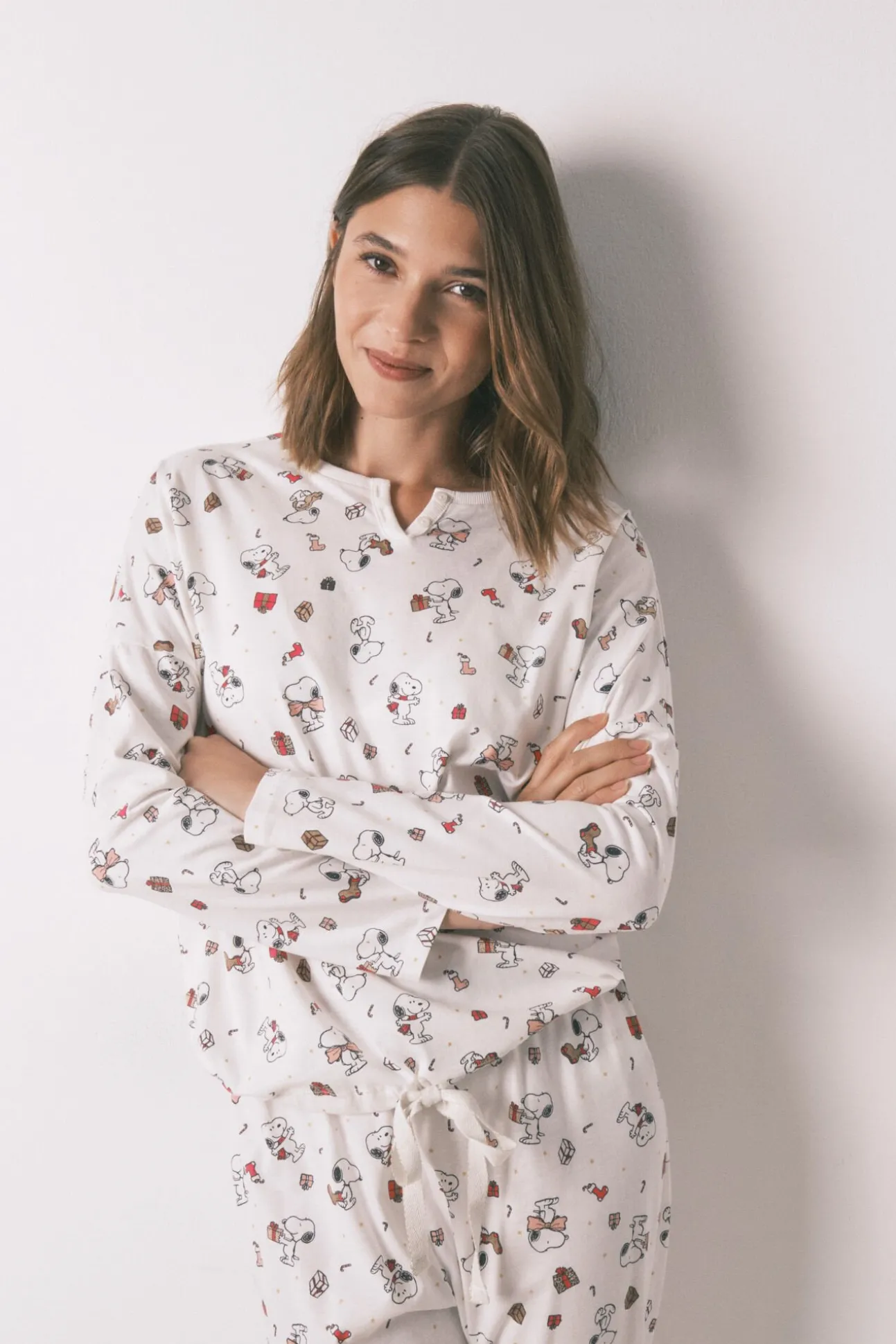 Pijama largo 100% algodón blanco Snoopy