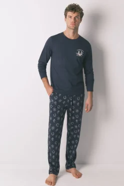 Pijama largo 100% algodón country azul