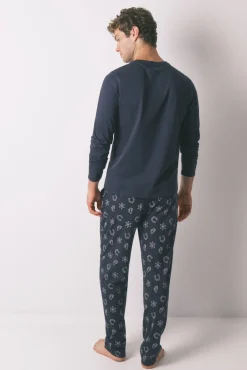 Pijama largo 100% algodón country azul