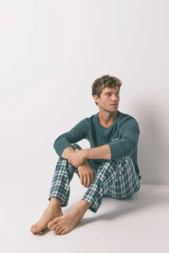 Pijama largo 100% algodón cuadros verde
