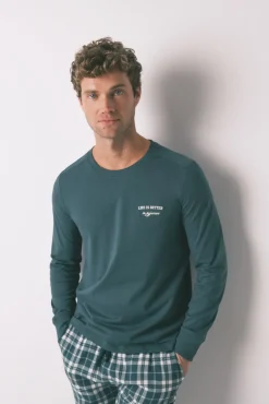 Pijama largo 100% algodón cuadros verde