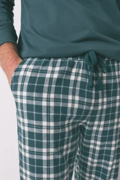 Pijama largo 100% algodón cuadros verde