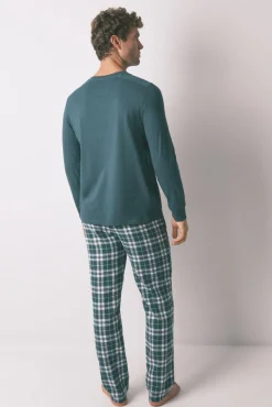 Pijama largo 100% algodón cuadros verde