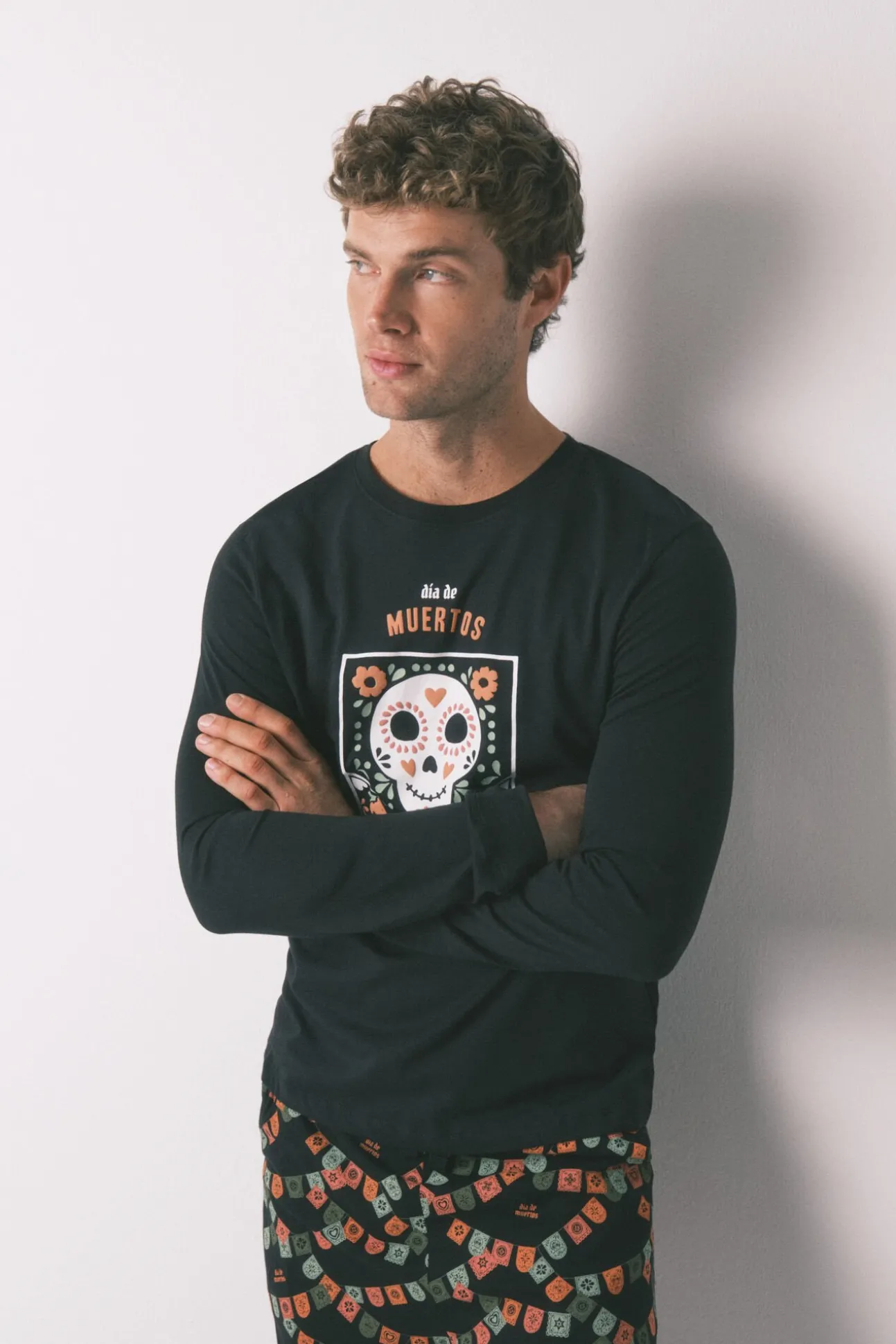 Pijama largo 100% algodón "Día de muertos" negro