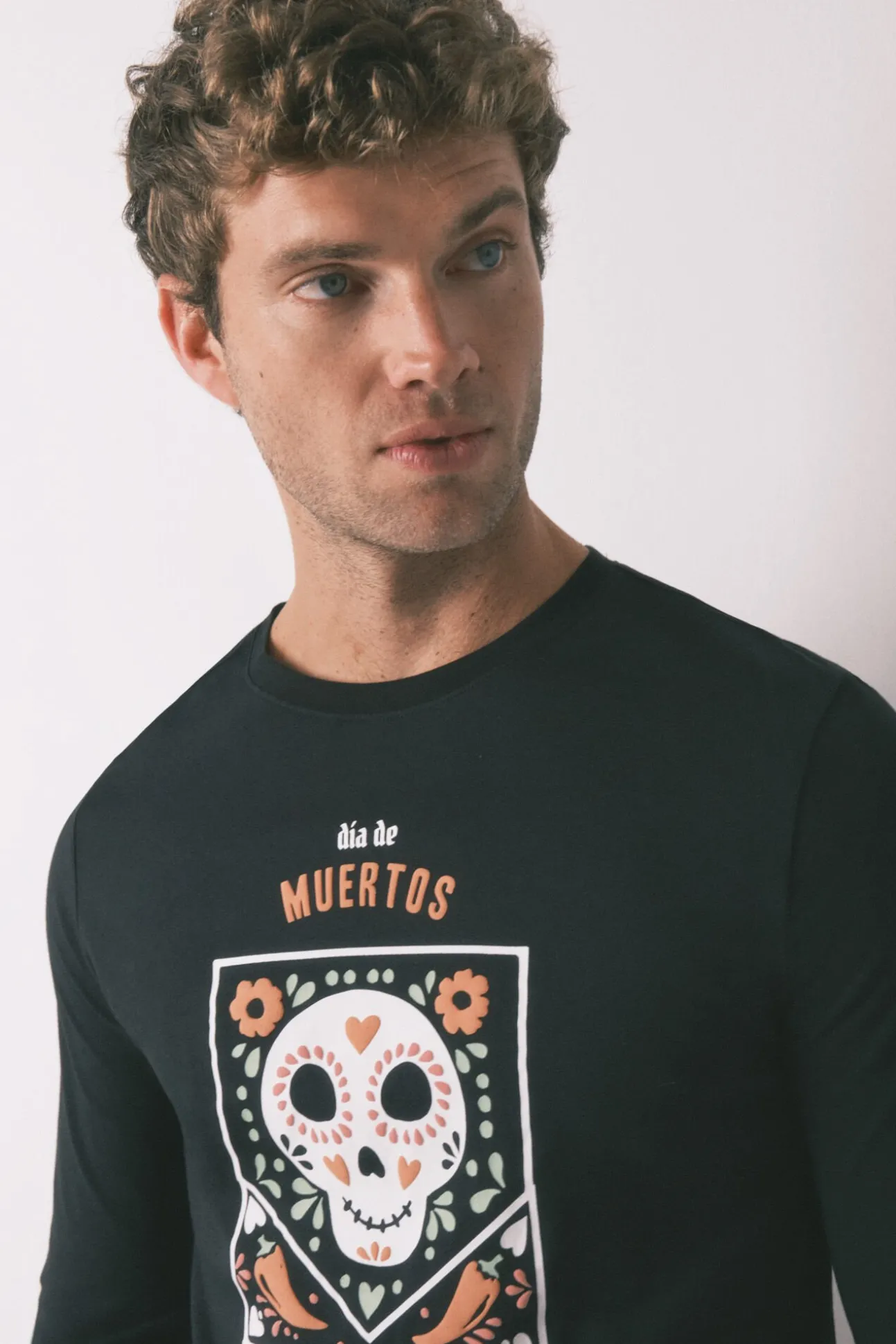 Pijama largo 100% algodón "Día de muertos" negro