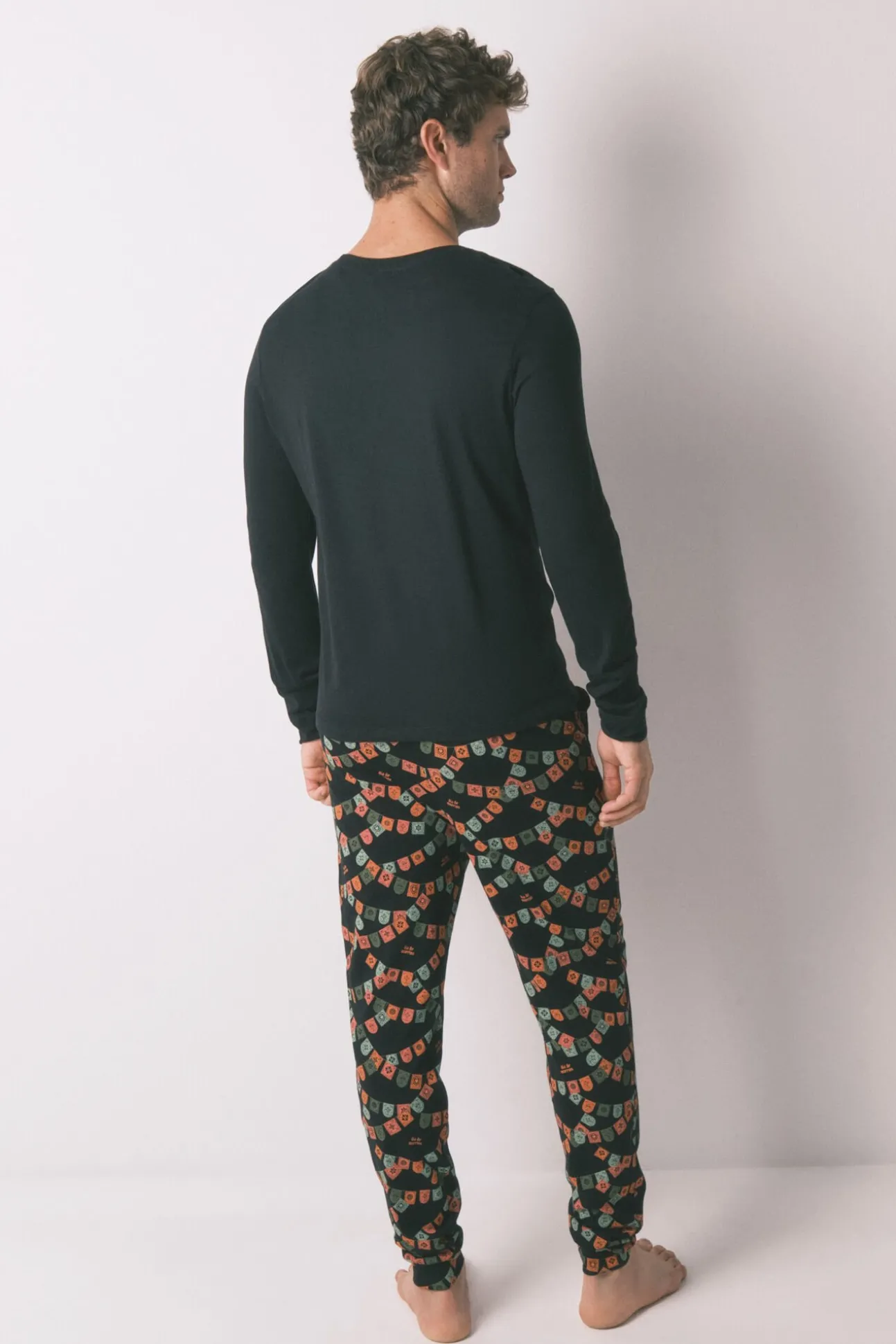Pijama largo 100% algodón "Día de muertos" negro